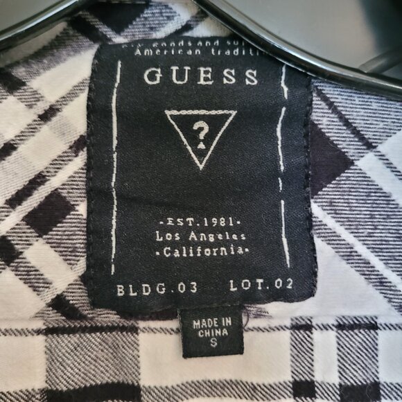 GUESS Men's Small Black & White Plaid Button-Up Shirt - Picture 2 of 3